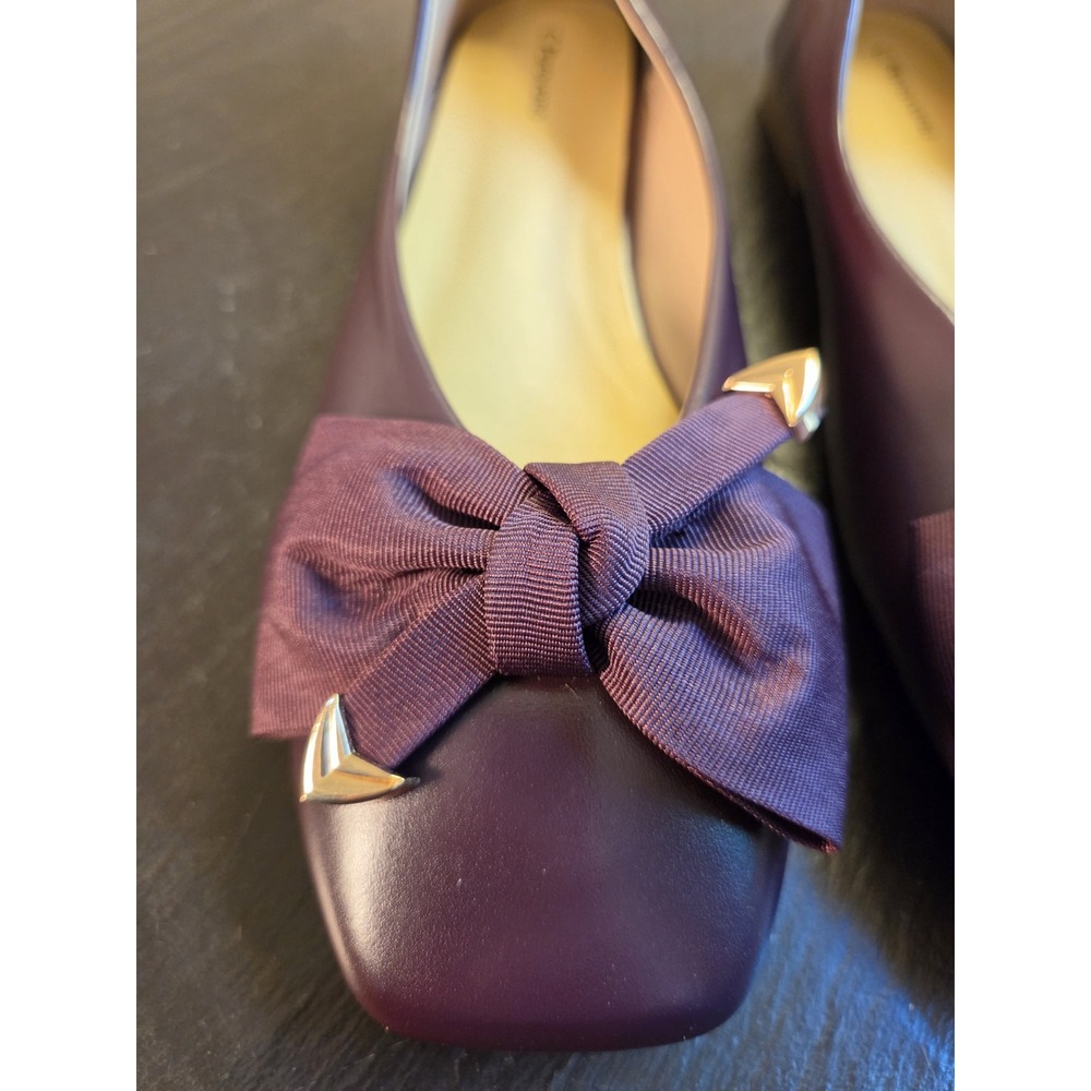 C.Paravano Wms Ballet Flats Square Toe Bow Purple Leather Sz 40.5/9.5 NEW! $128 - Picture 3 of 11